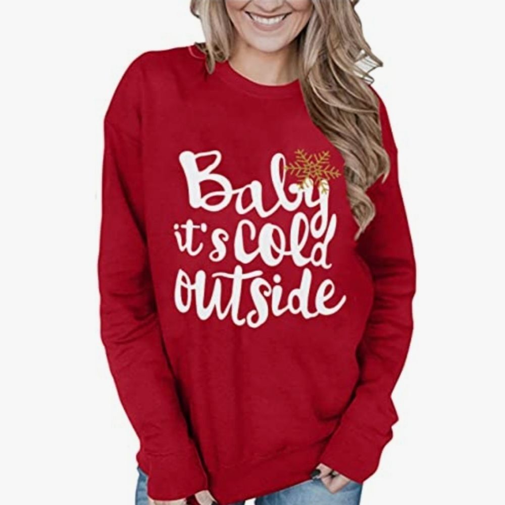 Women's Festive Red "Baby It's Cold Outside" Graphic Sweatshirt - NWOT